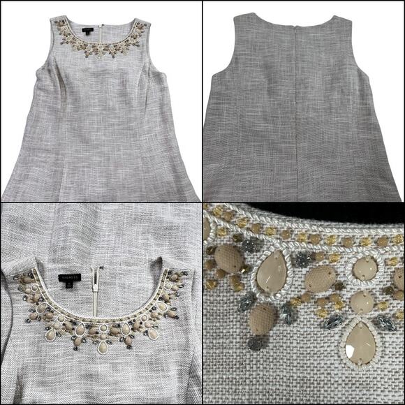 Talbots Ivory Sleeveless Tweed Sheath Dress Size 12 Beige Taupe Back Zip - Picture 6 of 11